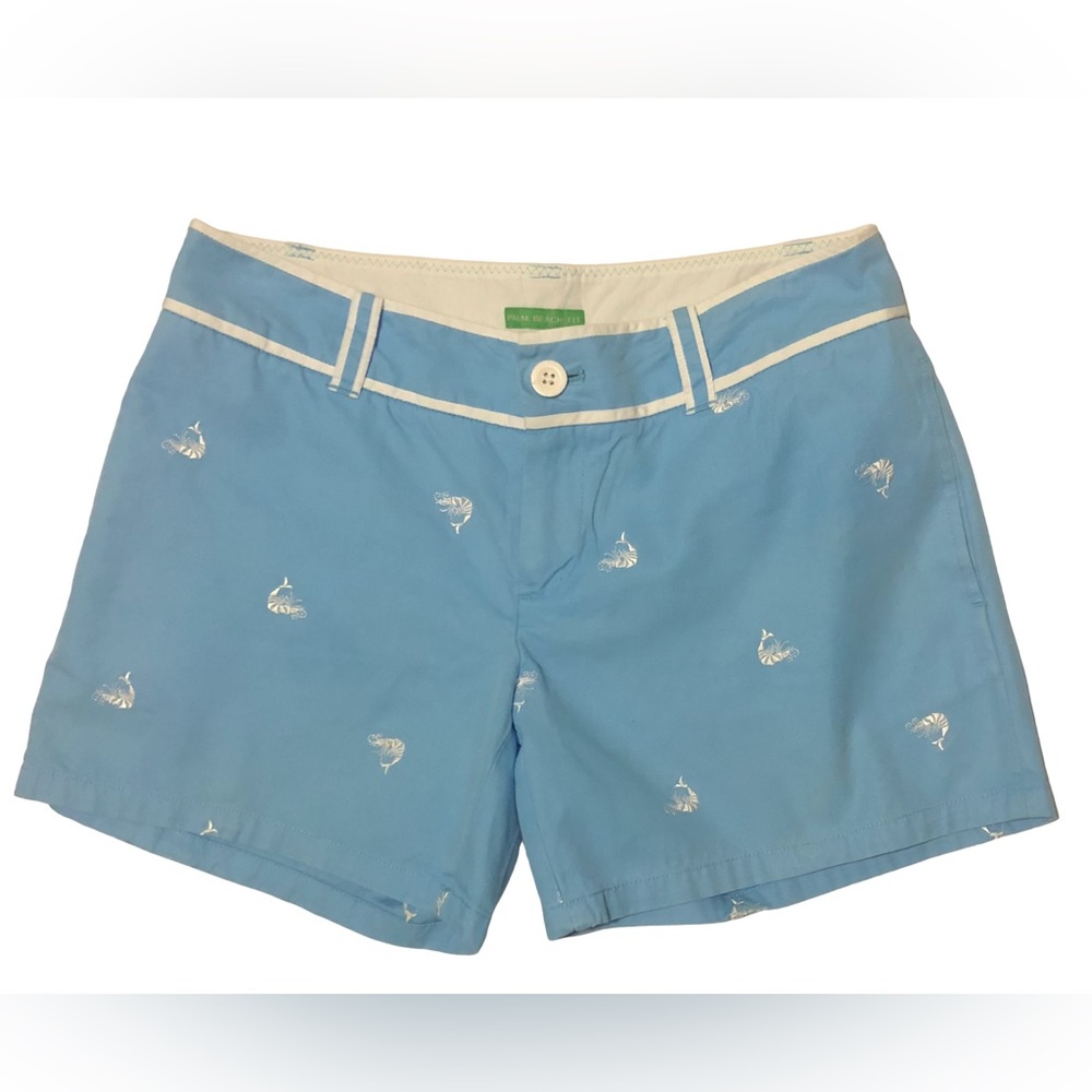 Lilly Pulitzer Novelty Print Embroidered Shrimp Baby Blue Cotton Shorts Women 2
